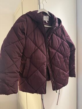 Asos Quilted Hooded Puffer Jacket - Deep Burgundy Size 4